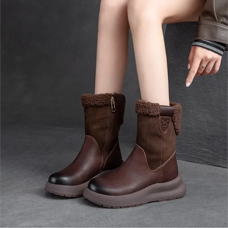 100% Genuine Leather Winter Shoes Women Snow Boots Flat Non-slip Cow Leather Ladies Winter Ankle Botas Warm Black 100% Genuine Leather Winter Shoes Women Snow Boots Flat Non-slip Cow Leather Ladies Winter Ankle Botas Warm Black