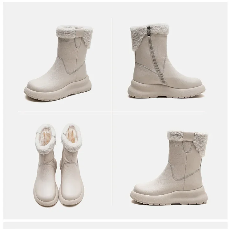 100% Genuine Leather Winter Shoes Women Snow Boots Flat Non-slip Cow Leather Ladies Winter Ankle Botas Warm Black 100% Genuine Leather Winter Shoes Women Snow Boots Flat Non-slip Cow Leather Ladies Winter Ankle Botas Warm Black