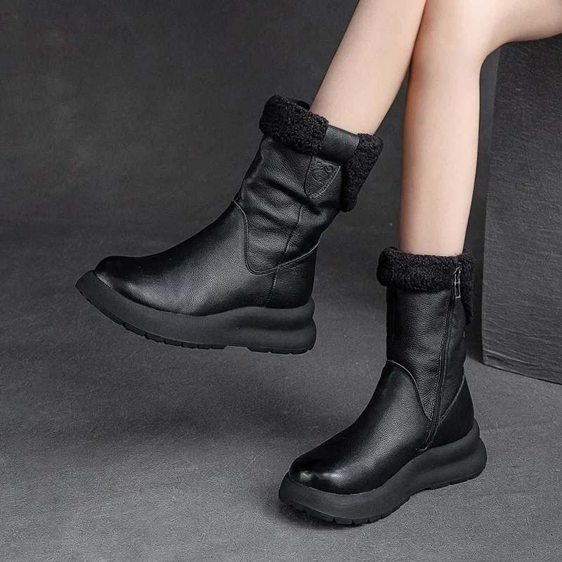 100% Genuine Leather Winter Shoes Women Snow Boots Flat Non-slip Cow Leather Ladies Winter Ankle Botas Warm Black 100% Genuine Leather Winter Shoes Women Snow Boots Flat Non-slip Cow Leather Ladies Winter Ankle Botas Warm Black