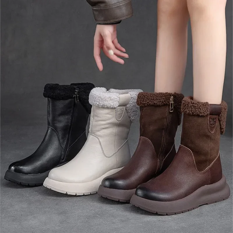 100% Genuine Leather Winter Shoes Women Snow Boots Flat Non-slip Cow Leather Ladies Winter Ankle Botas Warm Black 100% Genuine Leather Winter Shoes Women Snow Boots Flat Non-slip Cow Leather Ladies Winter Ankle Botas Warm Black