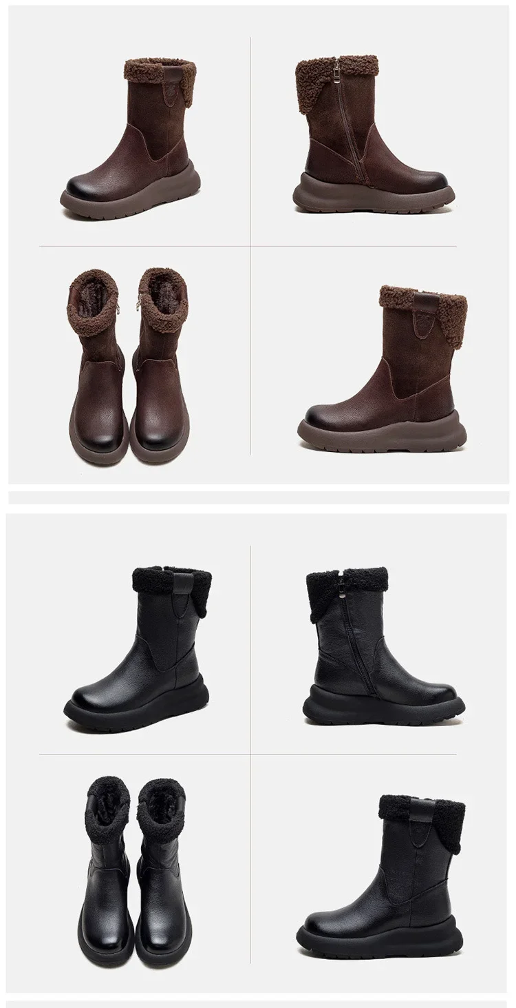 100% Genuine Leather Winter Shoes Women Snow Boots Flat Non-slip Cow Leather Ladies Winter Ankle Botas Warm Black 100% Genuine Leather Winter Shoes Women Snow Boots Flat Non-slip Cow Leather Ladies Winter Ankle Botas Warm Black