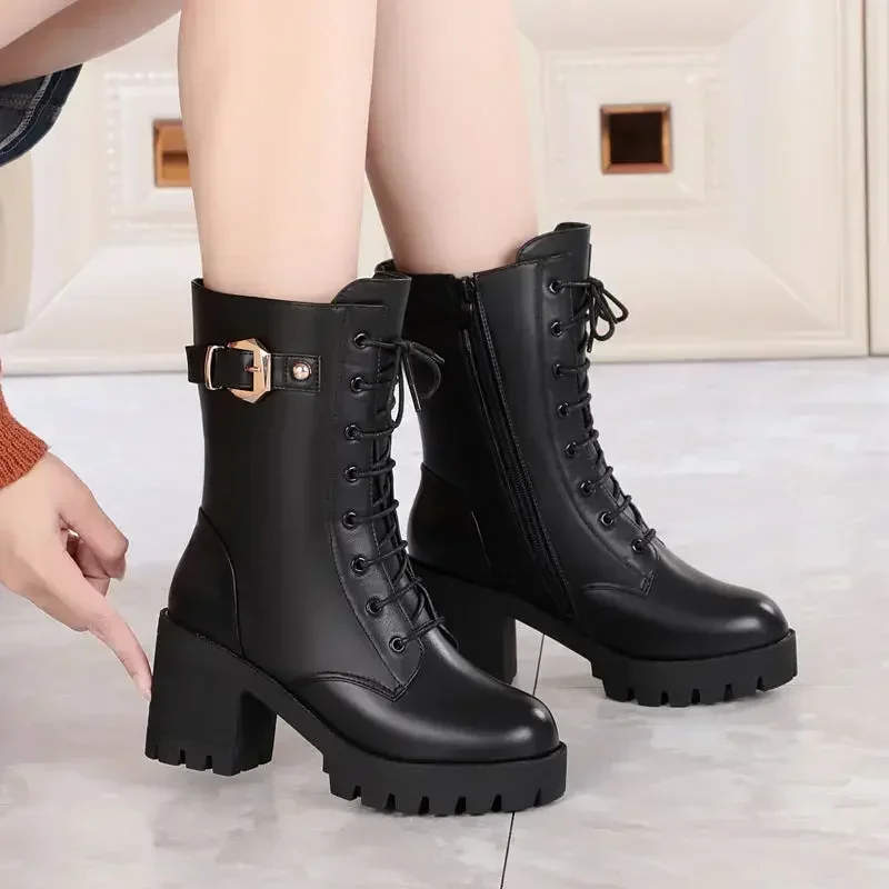 Side Zipper Women Snow Boots Outdoor Nonslip Shoes Fashion Warm Women Leather Boots Female Casual Comfortable Shoe Botas