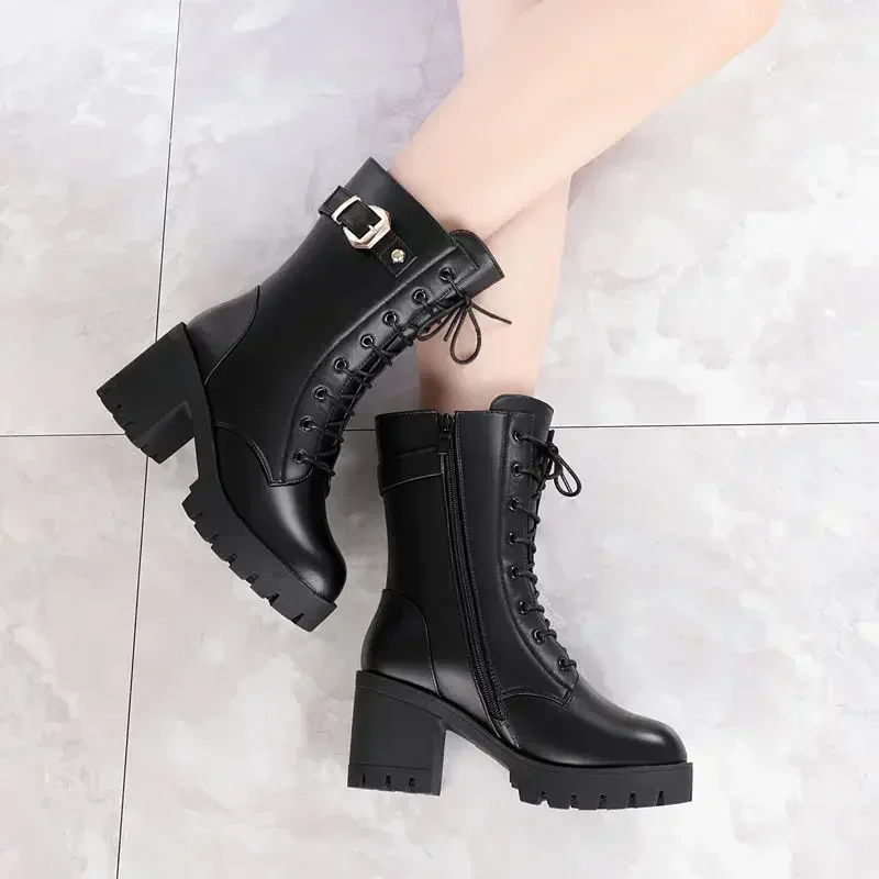Side Zipper Women Snow Boots Outdoor Nonslip Shoes Fashion Warm Women Leather Boots Female Casual Comfortable Shoe Botas