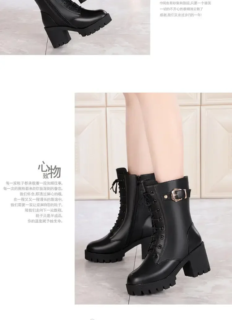 Side Zipper Women Snow Boots Outdoor Nonslip Shoes Fashion Warm Women Leather Boots Female Casual Comfortable Shoe Botas