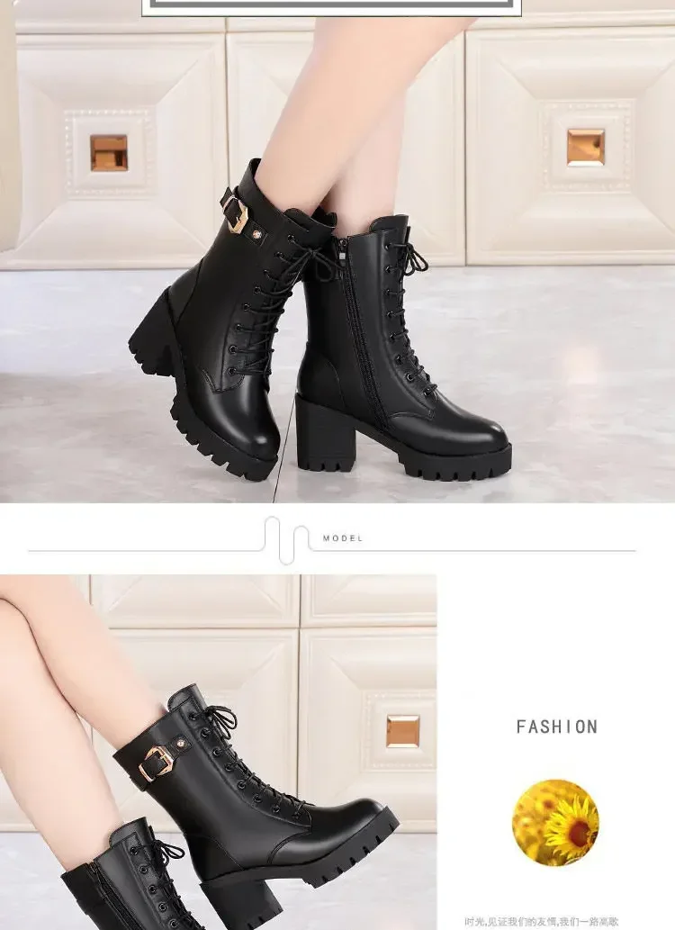 Side Zipper Women Snow Boots Outdoor Nonslip Shoes Fashion Warm Women Leather Boots Female Casual Comfortable Shoe Botas