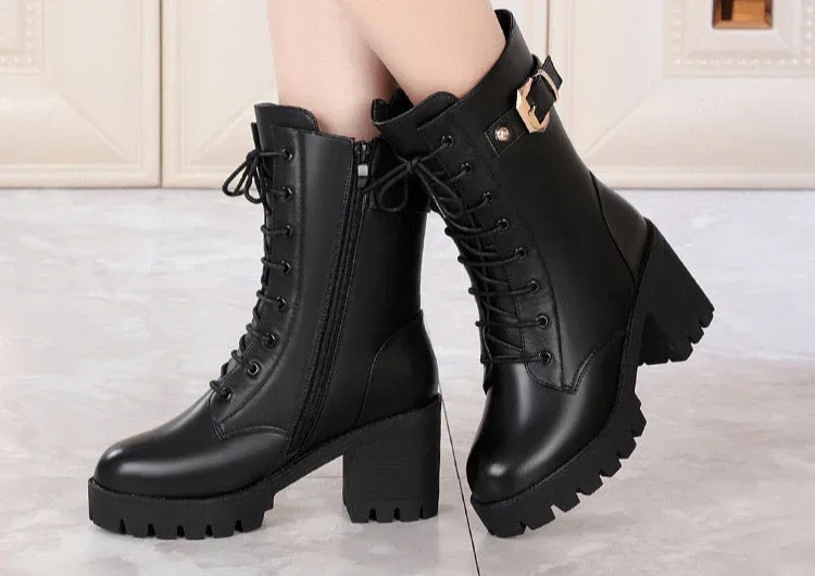 Side Zipper Women Snow Boots Outdoor Nonslip Shoes Fashion Warm Women Leather Boots Female Casual Comfortable Shoe Botas