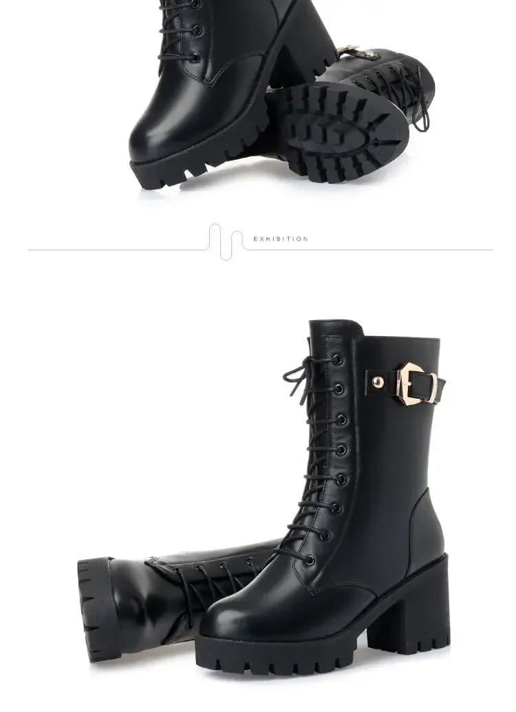 Side Zipper Women Snow Boots Outdoor Nonslip Shoes Fashion Warm Women Leather Boots Female Casual Comfortable Shoe Botas