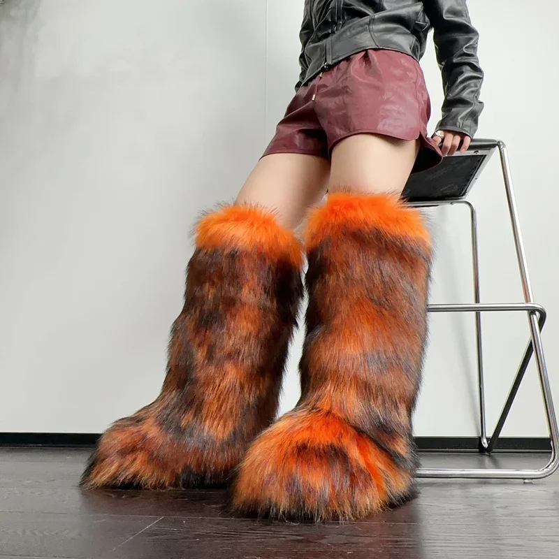 Womens Knee High Fuzzy Faux Fur Boots Soft, Warm, and Comfortable Slip-on Design Furry Boots for Fall Winter