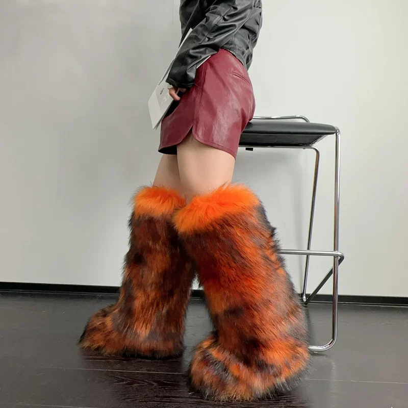 Womens Knee High Fuzzy Faux Fur Boots Soft, Warm, and Comfortable Slip-on Design Furry Boots for Fall Winter