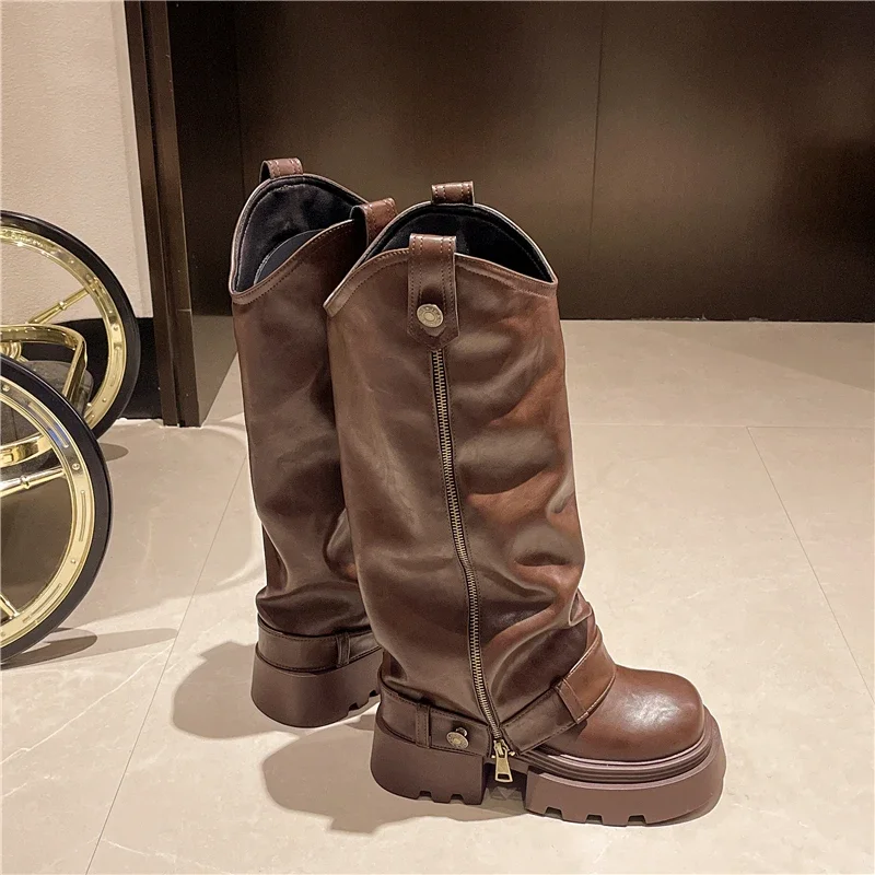 Women's Boots 2025 New Style Retro High Western Boots for Autumn and Winter Fashion Versatile Female Knight Boots Women's Boots 2025 New Style Retro High Western Boots for Autumn and Winter Fashion Versatile Female Knight Boots