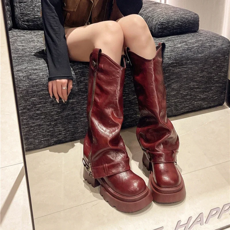 Women's Boots 2025 New Style Retro High Western Boots for Autumn and Winter Fashion Versatile Female Knight Boots