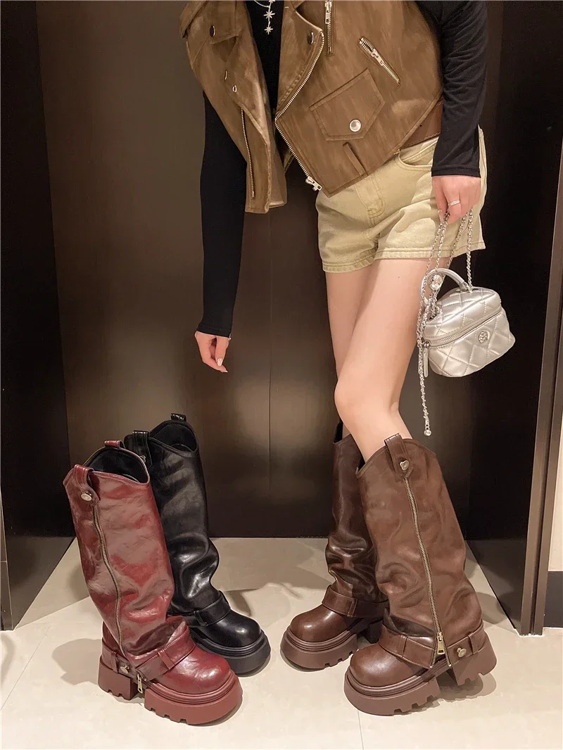 Women's Boots 2025 New Style Retro High Western Boots for Autumn and Winter Fashion Versatile Female Knight Boots Women's Boots 2025 New Style Retro High Western Boots for Autumn and Winter Fashion Versatile Female Knight Boots