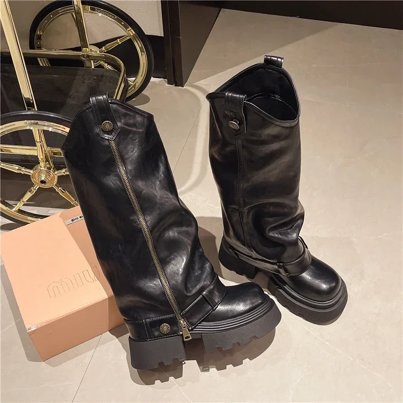 Women's Boots 2025 New Style Retro High Western Boots for Autumn and Winter Fashion Versatile Female Knight Boots Women's Boots 2025 New Style Retro High Western Boots for Autumn and Winter Fashion Versatile Female Knight Boots