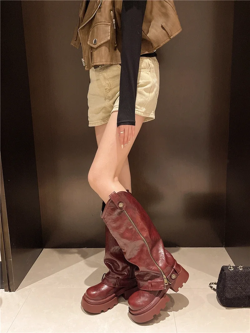 Women's Boots 2025 New Style Retro High Western Boots for Autumn and Winter Fashion Versatile Female Knight Boots Women's Boots 2025 New Style Retro High Western Boots for Autumn and Winter Fashion Versatile Female Knight Boots