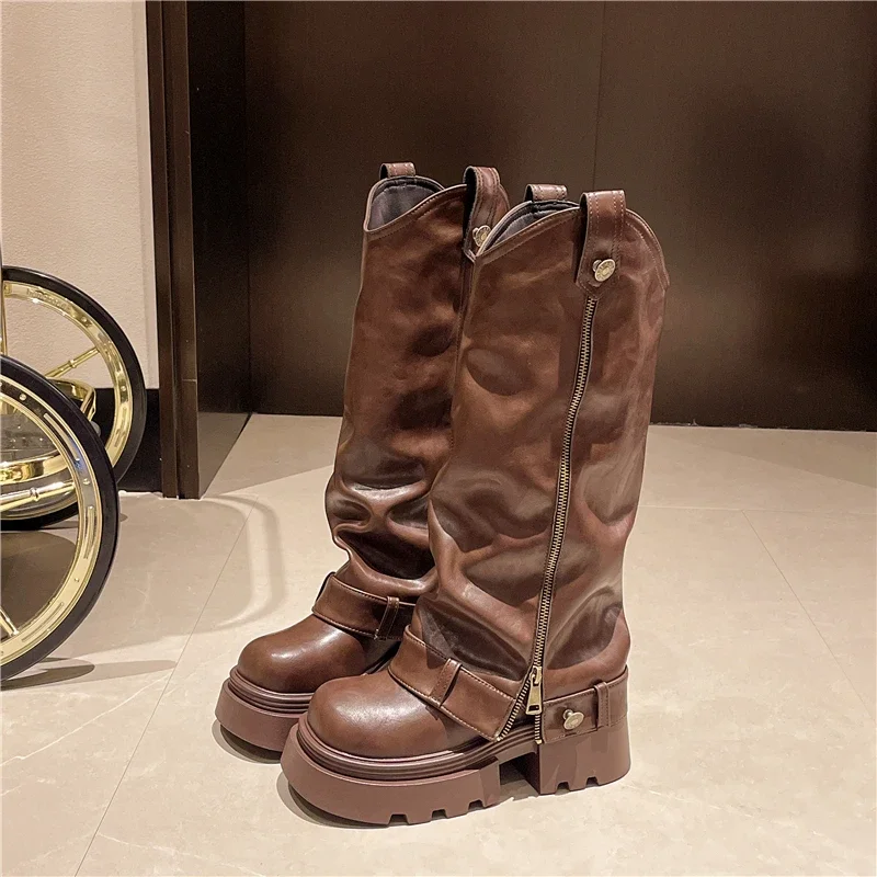 Women's Boots 2025 New Style Retro High Western Boots for Autumn and Winter Fashion Versatile Female Knight Boots Women's Boots 2025 New Style Retro High Western Boots for Autumn and Winter Fashion Versatile Female Knight Boots