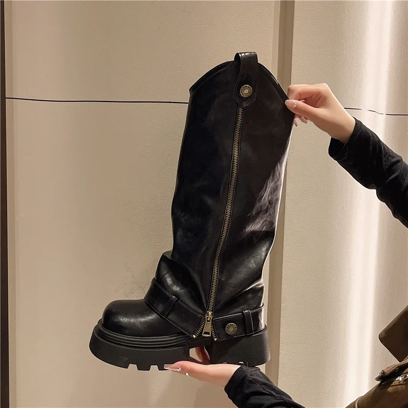 Women's Boots 2025 New Style Retro High Western Boots for Autumn and Winter Fashion Versatile Female Knight Boots Women's Boots 2025 New Style Retro High Western Boots for Autumn and Winter Fashion Versatile Female Knight Boots