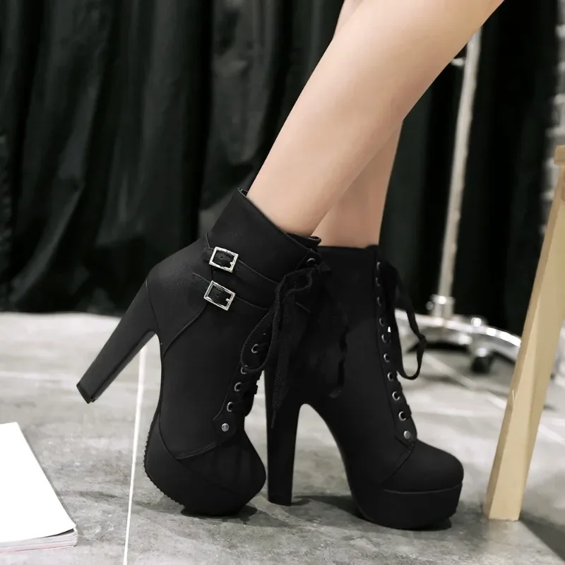Women's Boots Super High Heels Short Boots High Heels Waterproof Platform Belt Buckle Low Cut Fashion Women's Boots