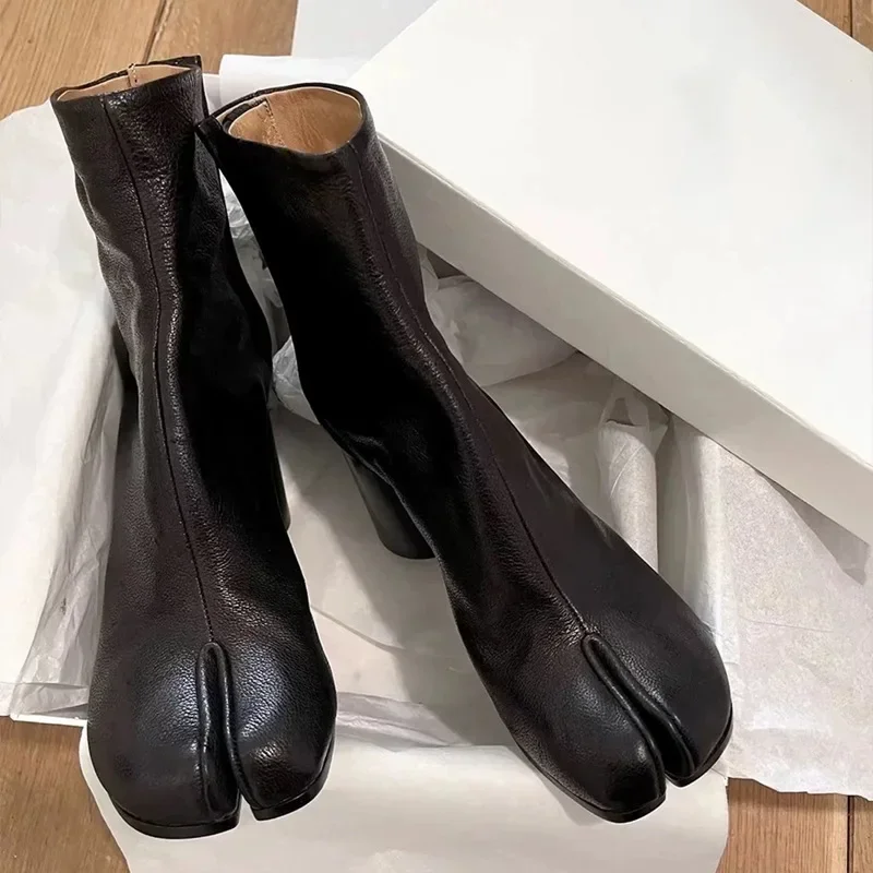 New Fashion Women's Chelsea Boots Genuine Leather High Heel Fashion Split Toe Casual Shoes Female Booties Ankle Boots