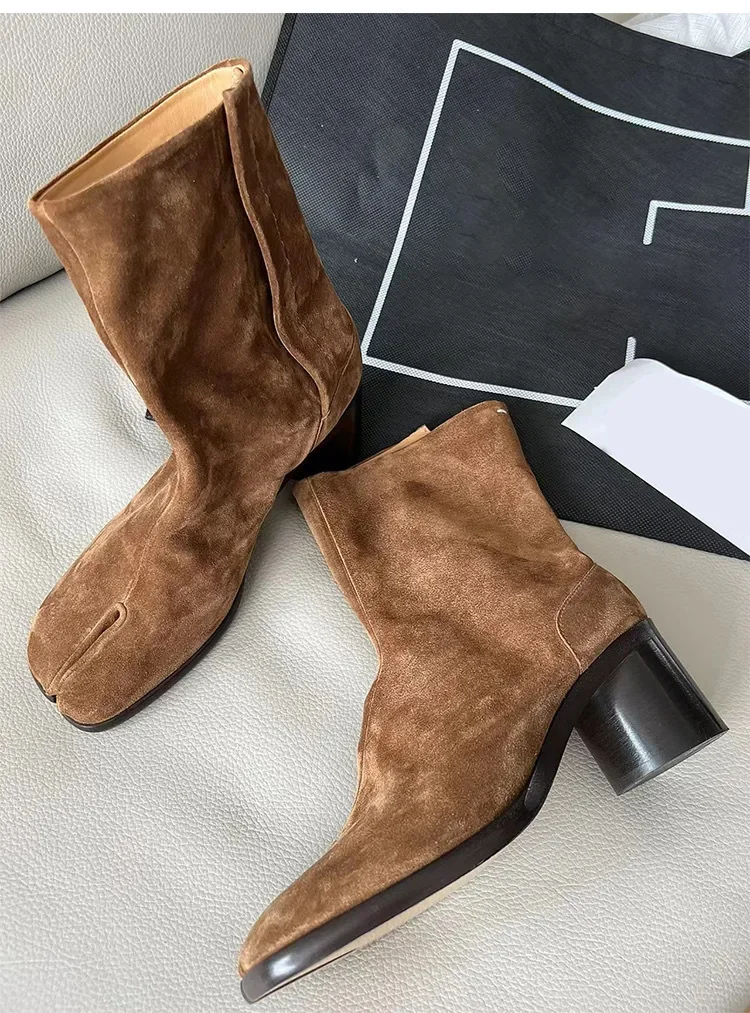 New Fashion Women's Chelsea Boots Genuine Leather High Heel Fashion Split Toe Casual Shoes Female Booties Ankle Boots New Fashion Women's Chelsea Boots Genuine Leather High Heel Fashion Split Toe Casual Shoes Female Booties Ankle Boots