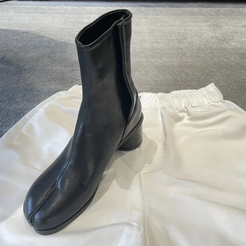 New Fashion Women's Chelsea Boots Genuine Leather High Heel Fashion Split Toe Casual Shoes Female Booties Ankle Boots