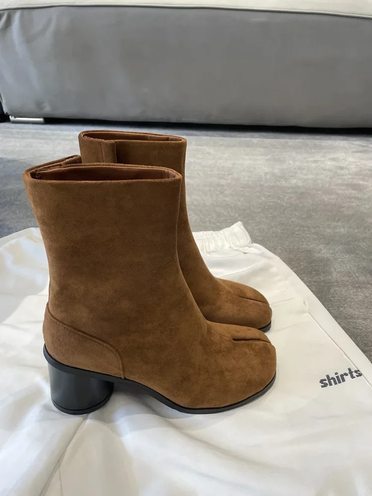 New Fashion Women's Chelsea Boots Genuine Leather High Heel Fashion Split Toe Casual Shoes Female Booties Ankle Boots New Fashion Women's Chelsea Boots Genuine Leather High Heel Fashion Split Toe Casual Shoes Female Booties Ankle Boots