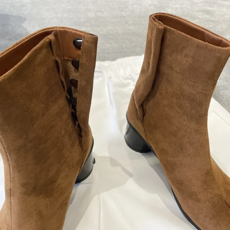 New Fashion Women's Chelsea Boots Genuine Leather High Heel Fashion Split Toe Casual Shoes Female Booties Ankle Boots