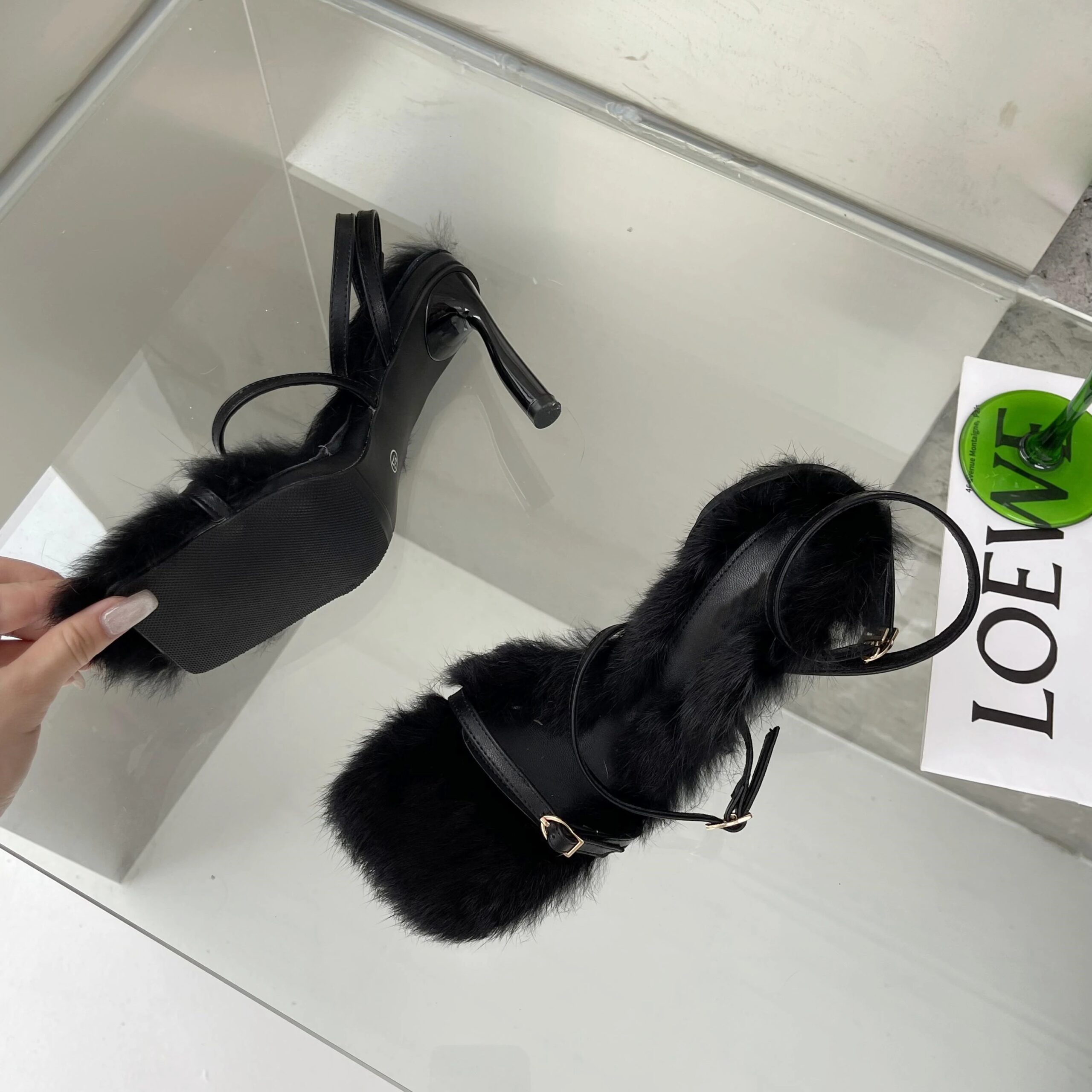 2026 New Brand Plush Fur Fuzzy Sandals Women Thin Heels Fashion Square Toe Ankle Lace Up Buckle Strap Slides Shoes 2026 New Brand Plush Fur Fuzzy Sandals Women Thin Heels Fashion Square Toe Ankle Lace Up Buckle Strap Slides Shoes