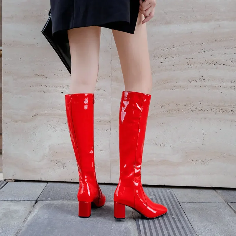Halloween Women Boots Fashion Boots Cosplay White Red Knee High Boots for Women Plus Size Zipper Boats High Heel Shoes