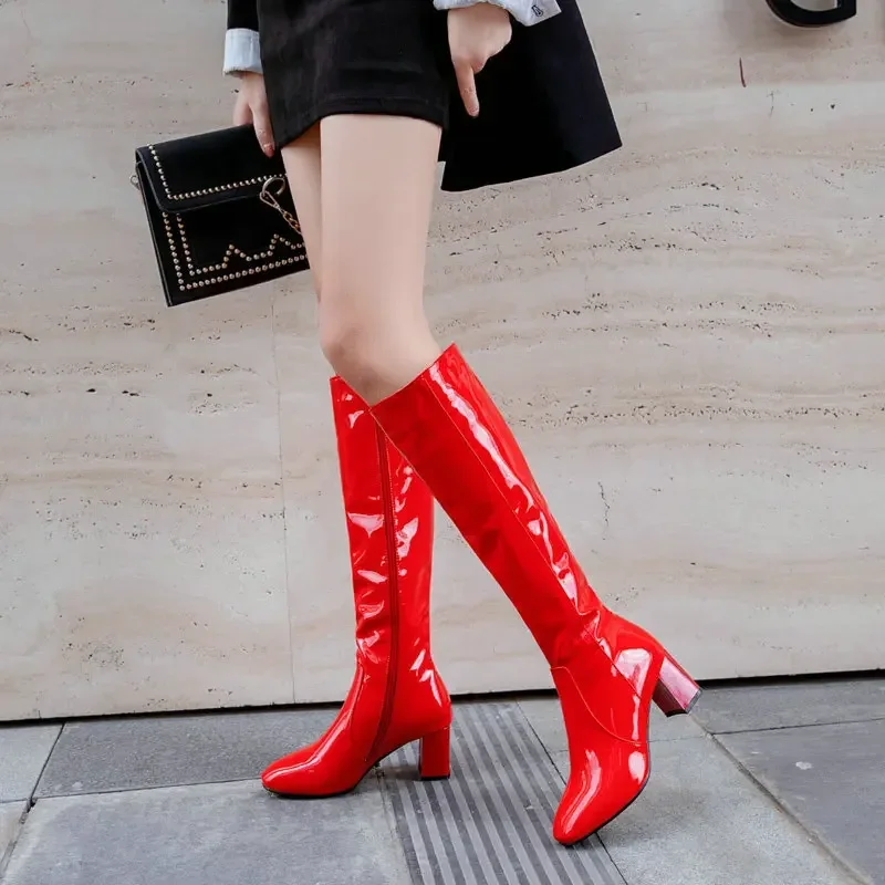 Halloween Women Boots Fashion Boots Cosplay White Red Knee High Boots for Women Plus Size Zipper Boats High Heel Shoes