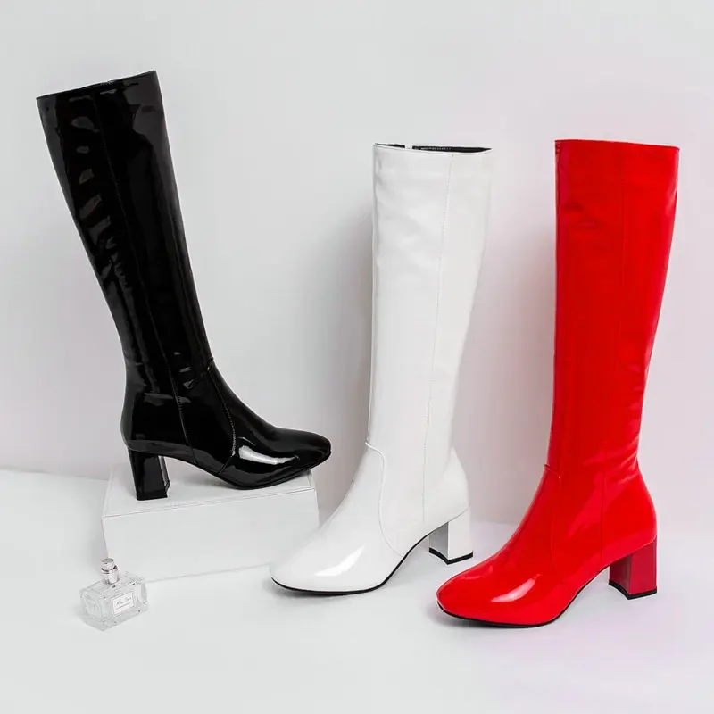 Halloween Women Boots Fashion Boots Cosplay White Red Knee High Boots for Women Plus Size Zipper Boats High Heel Shoes