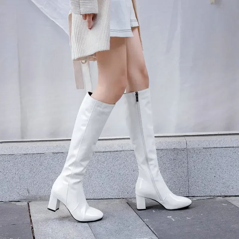 Halloween Women Boots Fashion Boots Cosplay White Red Knee High Boots for Women Plus Size Zipper Boats High Heel Shoes