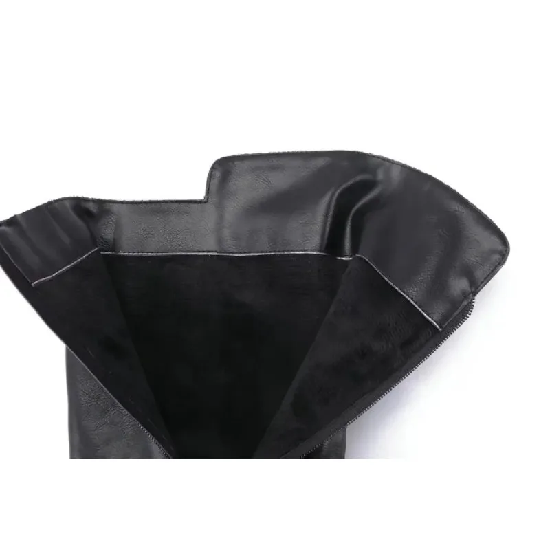 Knee-high Boots Woman Fashion Round Toe High Heeled Thigh High Boots Female Winter Warm Long Boots Grey Black Size 34-43