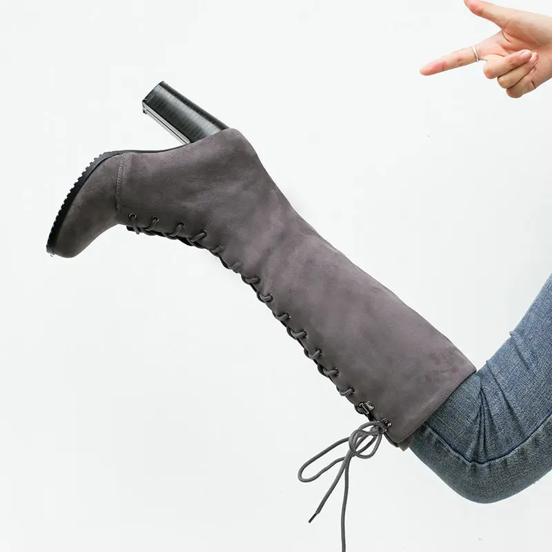 Knee-high Boots Woman Fashion Round Toe High Heeled Thigh High Boots Female Winter Warm Long Boots Grey Black Size 34-43 Knee-high Boots Woman Fashion Round Toe High Heeled Thigh High Boots Female Winter Warm Long Boots Grey Black Size 34-43