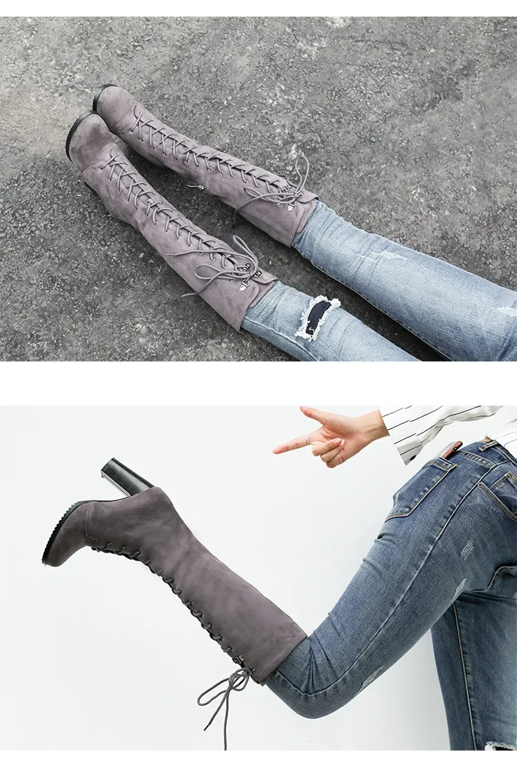Knee-high Boots Woman Fashion Round Toe High Heeled Thigh High Boots Female Winter Warm Long Boots Grey Black Size 34-43 Knee-high Boots Woman Fashion Round Toe High Heeled Thigh High Boots Female Winter Warm Long Boots Grey Black Size 34-43