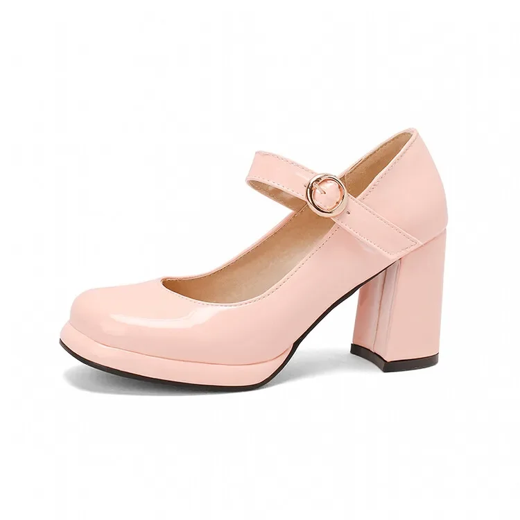 PU Patent Leather Green Navy Blue Closed Toe Mature Ladies Office Pumps Buckle Strap Vintage Women Mary Janes Shoes Block Heels PU Patent Leather Green Navy Blue Closed Toe Mature Ladies Office Pumps Buckle Strap Vintage Women Mary Janes Shoes Block Heels