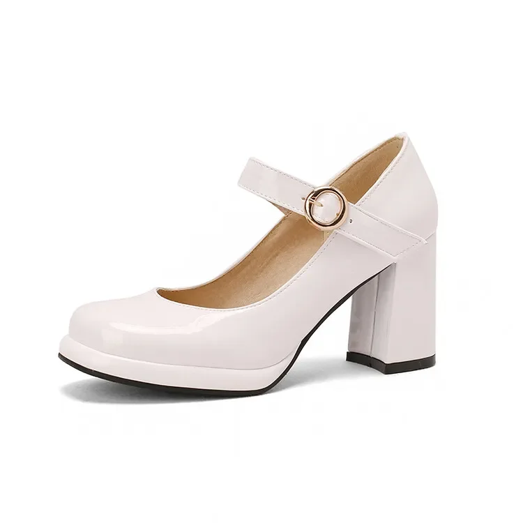 PU Patent Leather Green Navy Blue Closed Toe Mature Ladies Office Pumps Buckle Strap Vintage Women Mary Janes Shoes Block Heels PU Patent Leather Green Navy Blue Closed Toe Mature Ladies Office Pumps Buckle Strap Vintage Women Mary Janes Shoes Block Heels