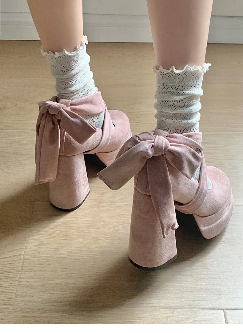 Designer Platform Women Mary Jane Shoes Fashion Elegant Cross Strap Thick Heel Shoes Ladies College Style Dress Pumps Shoes