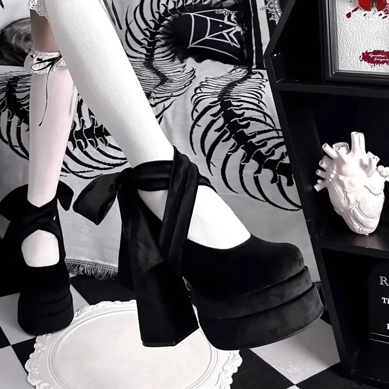 Designer Platform Women Mary Jane Shoes Fashion Elegant Cross Strap Thick Heel Shoes Ladies College Style Dress Pumps Shoes