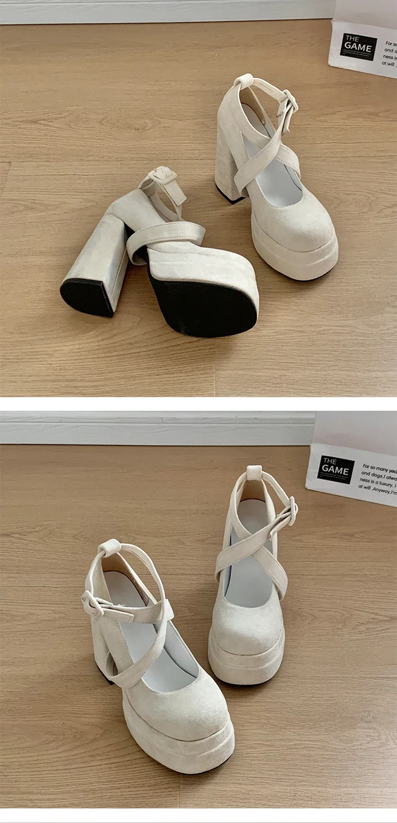 Designer Platform Women Mary Jane Shoes Fashion Elegant Cross Strap Thick Heel Shoes Ladies College Style Dress Pumps Shoes