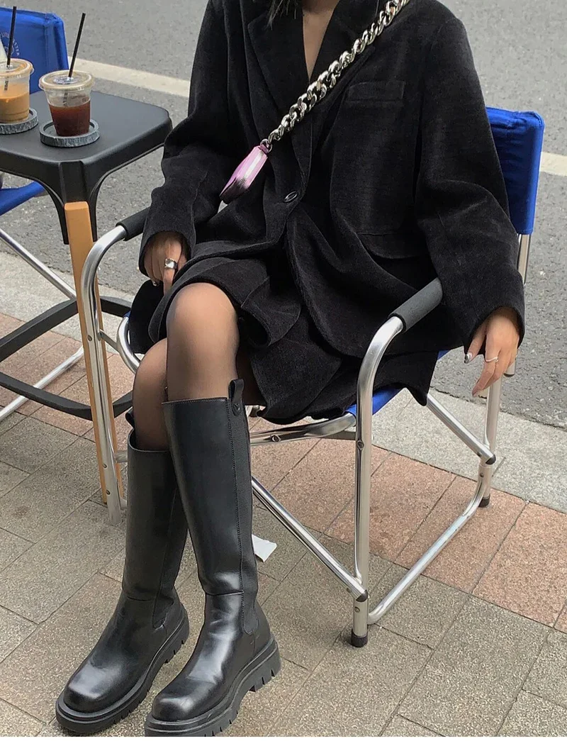 Platform Women Knight Long Boots Fashion Warm Fur Shoes Autumn Winter Square Heels Ladies Knee High Booties