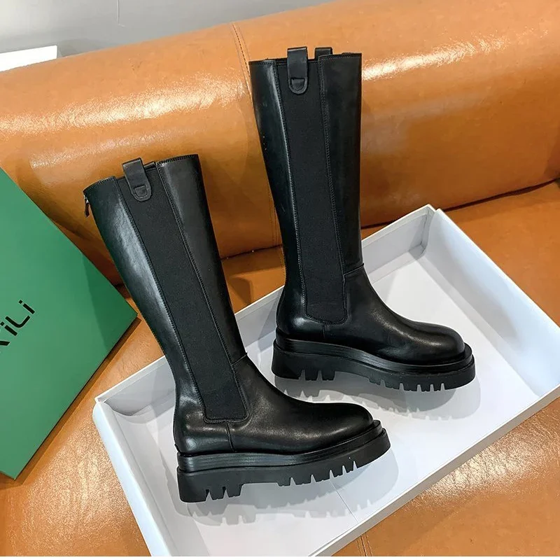 Platform Women Knight Long Boots Fashion Warm Fur Shoes Autumn Winter Square Heels Ladies Knee High Booties