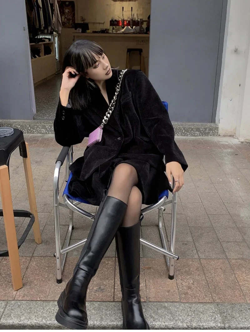 Platform Women Knight Long Boots Fashion Warm Fur Shoes Autumn Winter Square Heels Ladies Knee High Booties