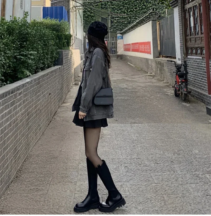 Platform Women Knight Long Boots Fashion Warm Fur Shoes Autumn Winter Square Heels Ladies Knee High Booties