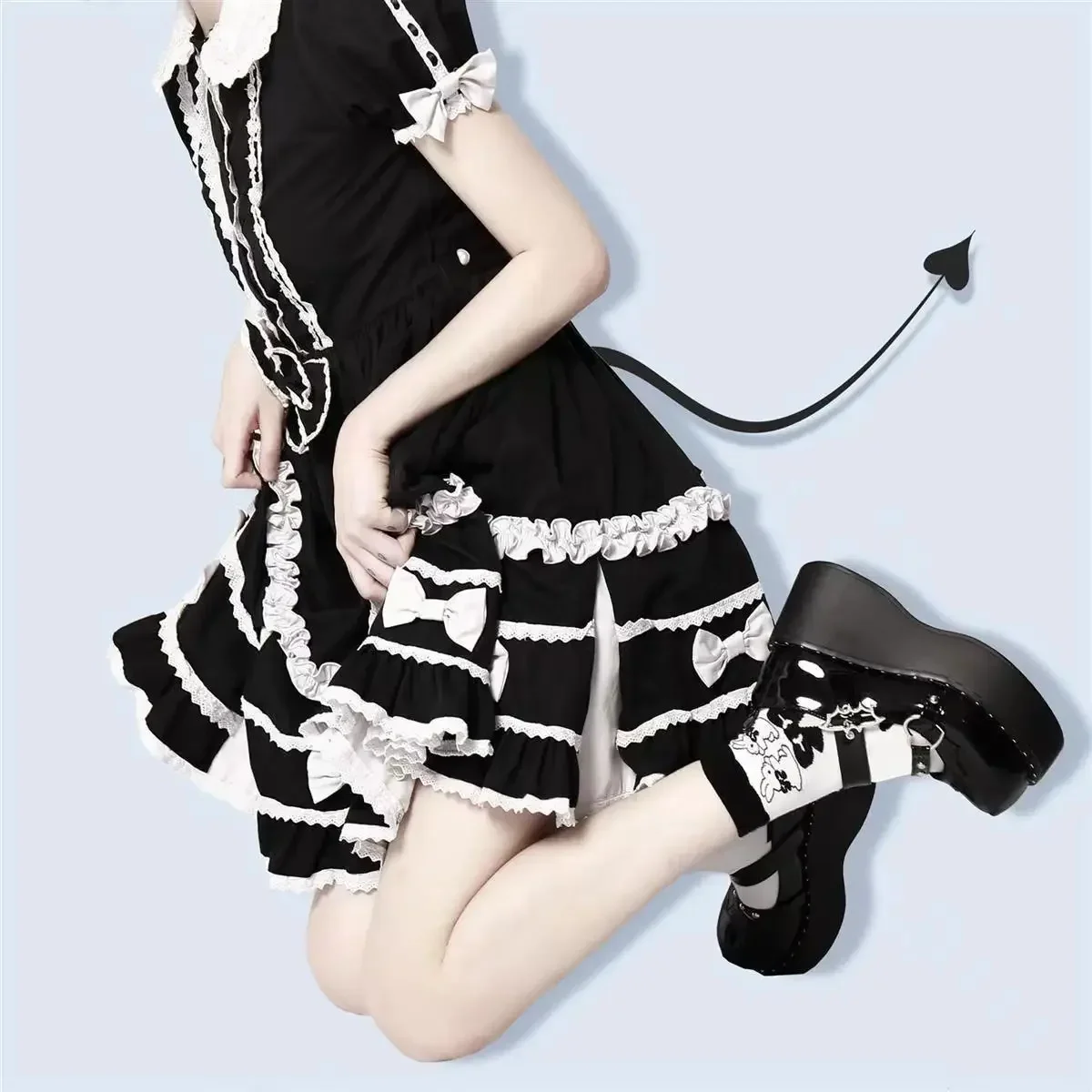 Women Pumps Mary Jane Derby Metal Decoration Platform Flat Heel Female Shoes Ladies Wedge Lolita Gothic Harajuku Punk Footwear