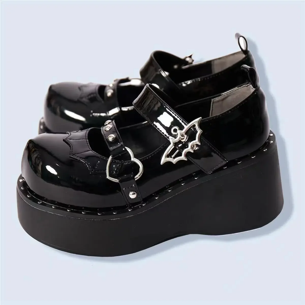 Women Pumps Mary Jane Derby Metal Decoration Platform Flat Heel Female Shoes Ladies Wedge Lolita Gothic Harajuku Punk Footwear