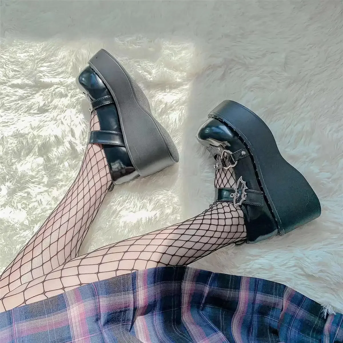 Women Pumps Mary Jane Derby Metal Decoration Platform Flat Heel Female Shoes Ladies Wedge Lolita Gothic Harajuku Punk Footwear