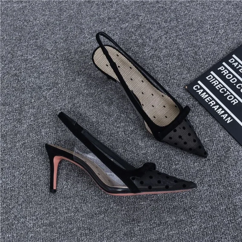 Women's Pumps Shoes Summer Fashion Pointy Bow Mesh Breathable Stiletto Heel Shallow Sandals Women Zapatos De Mujer Talon Femme
