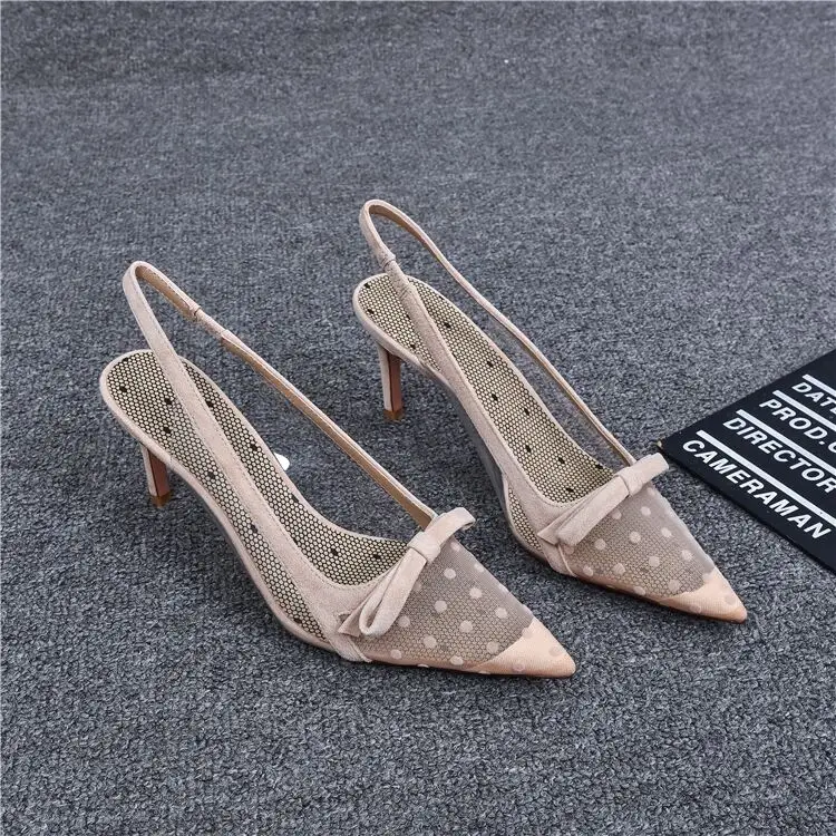 Women's Pumps Shoes Summer Fashion Pointy Bow Mesh Breathable Stiletto Heel Shallow Sandals Women Zapatos De Mujer Talon Femme