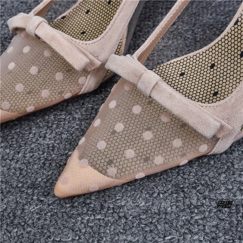 Women's Pumps Shoes Summer Fashion Pointy Bow Mesh Breathable Stiletto Heel Shallow Sandals Women Zapatos De Mujer Talon Femme