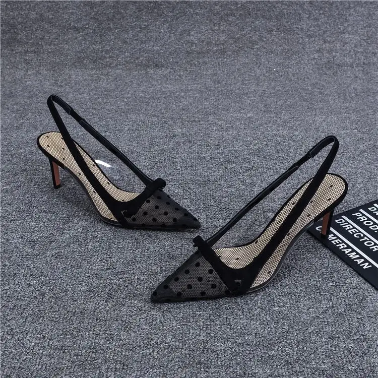 Women's Pumps Shoes Summer Fashion Pointy Bow Mesh Breathable Stiletto Heel Shallow Sandals Women Zapatos De Mujer Talon Femme